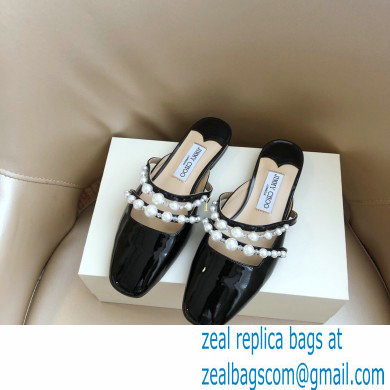 Jimmy Choo Amaya Flats Patent Black with Pearl Embellishment 2021 - Click Image to Close