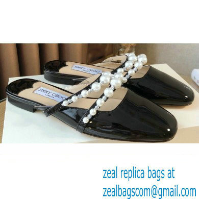 Jimmy Choo Amaya Flats Patent Black with Pearl Embellishment 2021