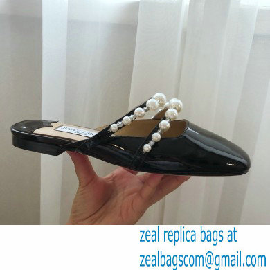 Jimmy Choo Amaya Flats Patent Black with Pearl Embellishment 2021