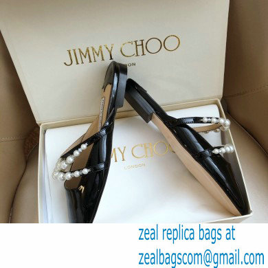 Jimmy Choo Amaya Flats Patent Black with Pearl Embellishment 2021