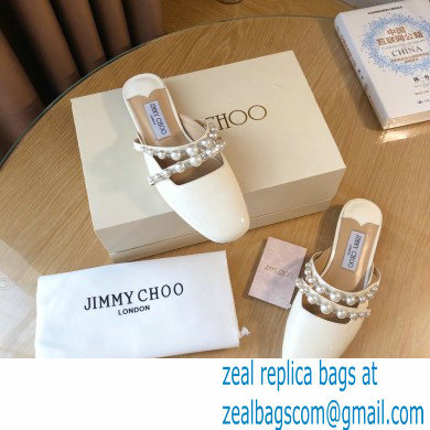 Jimmy Choo Amaya Flats Patent White with Pearl Embellishment 2021 - Click Image to Close