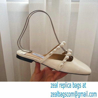 Jimmy Choo Amaya Flats Patent White with Pearl Embellishment 2021 - Click Image to Close