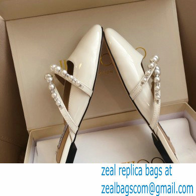 Jimmy Choo Amaya Flats Patent White with Pearl Embellishment 2021 - Click Image to Close