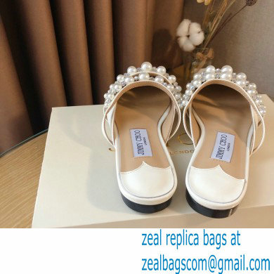 Jimmy Choo Amaya Flats Patent White with Pearl Embellishment 2021 - Click Image to Close