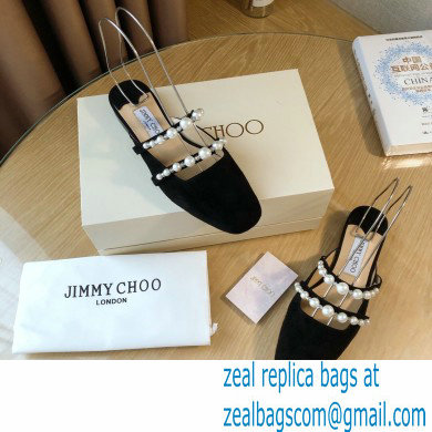 Jimmy Choo Amaya Flats Suede Black with Pearl Embellishment 2021