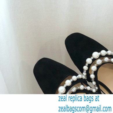 Jimmy Choo Amaya Flats Suede Black with Pearl Embellishment 2021