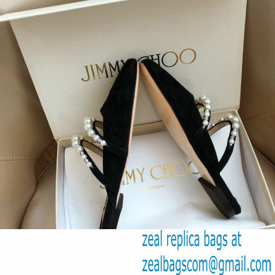 Jimmy Choo Amaya Flats Suede Black with Pearl Embellishment 2021