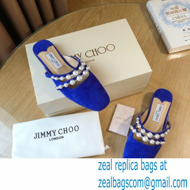 Jimmy Choo Amaya Flats Suede Blue with Pearl Embellishment 2021 - Click Image to Close