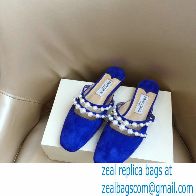 Jimmy Choo Amaya Flats Suede Blue with Pearl Embellishment 2021 - Click Image to Close