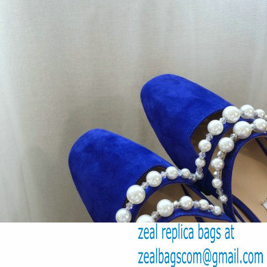 Jimmy Choo Amaya Flats Suede Blue with Pearl Embellishment 2021 - Click Image to Close