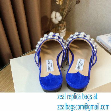 Jimmy Choo Amaya Flats Suede Blue with Pearl Embellishment 2021 - Click Image to Close