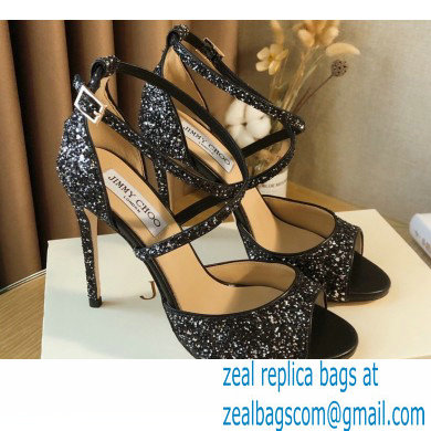 Jimmy Choo Heel 10.5cm EMSY Sandals Glitter Black 2021