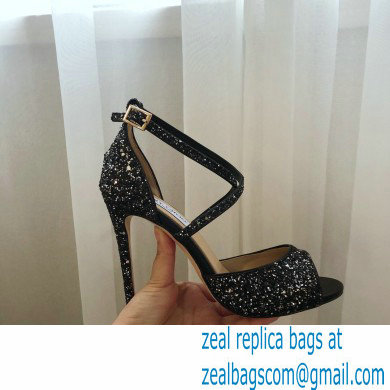 Jimmy Choo Heel 10.5cm EMSY Sandals Glitter Black 2021 - Click Image to Close