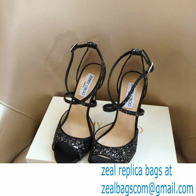 Jimmy Choo Heel 10.5cm EMSY Sandals Glitter Black 2021 - Click Image to Close