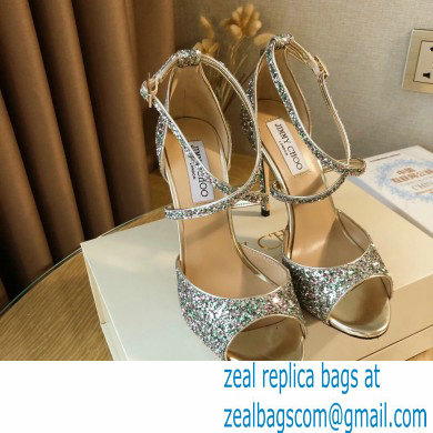 Jimmy Choo Heel 10.5cm EMSY Sandals Glitter Silver 2021