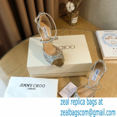 Jimmy Choo Heel 10.5cm EMSY Sandals Glitter Silver 2021 - Click Image to Close