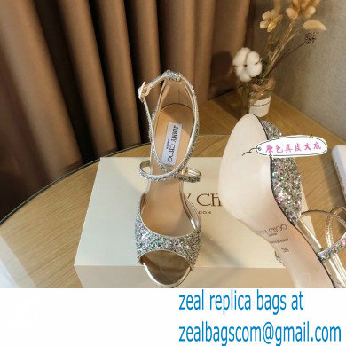 Jimmy Choo Heel 10.5cm EMSY Sandals Glitter Silver 2021 - Click Image to Close