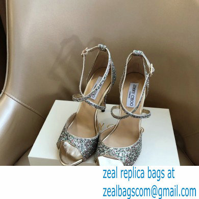 Jimmy Choo Heel 10.5cm EMSY Sandals Glitter Silver 2021 - Click Image to Close