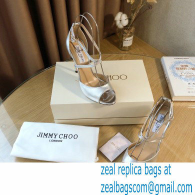 Jimmy Choo Heel 10.5cm EMSY Sandals Leather Silver 2021 - Click Image to Close