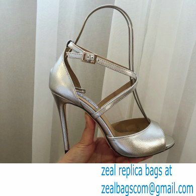 Jimmy Choo Heel 10.5cm EMSY Sandals Leather Silver 2021 - Click Image to Close
