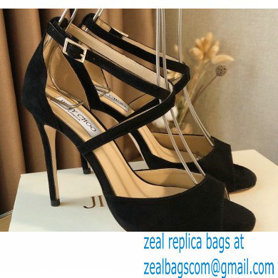 Jimmy Choo Heel 10.5cm EMSY Sandals Suede Black 2021 - Click Image to Close