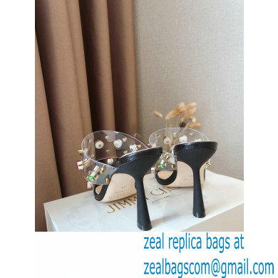 Jimmy Choo Heel 10.5cm PVC Mules Black with Crystal Stud Embellishment 2021