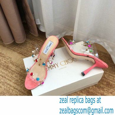 Jimmy Choo Heel 10.5cm PVC Mules Pink with Crystal Stud Embellishment 2021