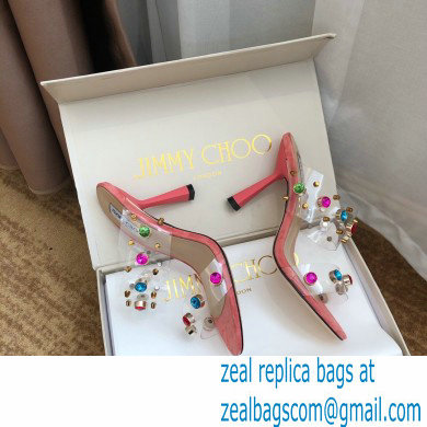 Jimmy Choo Heel 10.5cm PVC Mules Pink with Crystal Stud Embellishment 2021 - Click Image to Close