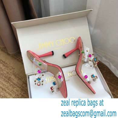 Jimmy Choo Heel 10.5cm PVC Mules Pink with Crystal Stud Embellishment 2021