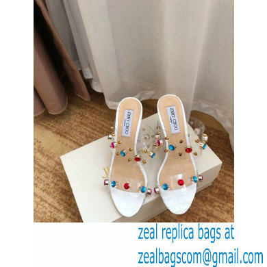 Jimmy Choo Heel 10.5cm PVC Mules White with Crystal Stud Embellishment 2021 - Click Image to Close