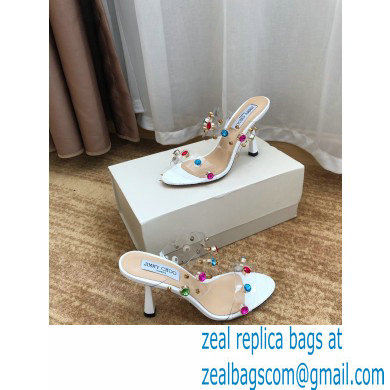 Jimmy Choo Heel 10.5cm PVC Mules White with Crystal Stud Embellishment 2021 - Click Image to Close
