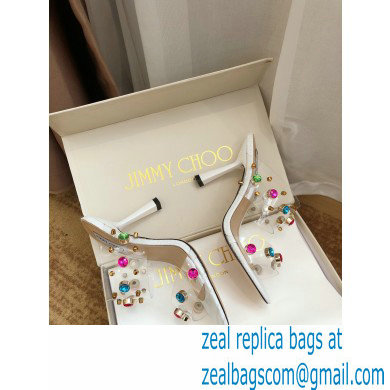 Jimmy Choo Heel 10.5cm PVC Mules White with Crystal Stud Embellishment 2021