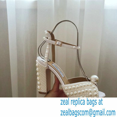 Jimmy Choo Heel 10.5cm Sacaria Sandals White Satin with All-Over Pearl Embellishment 2021