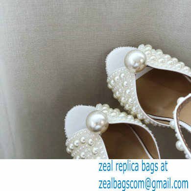 Jimmy Choo Heel 10.5cm Sacaria Sandals White Satin with All-Over Pearl Embellishment 2021 - Click Image to Close