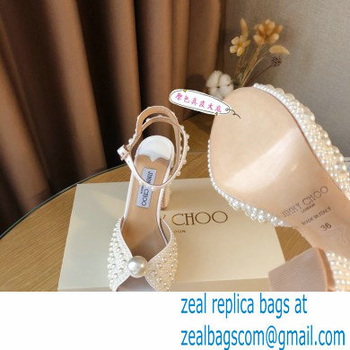 Jimmy Choo Heel 10.5cm Sacaria Sandals White Satin with All-Over Pearl Embellishment 2021 - Click Image to Close