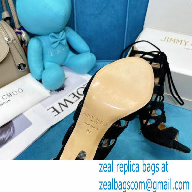 Jimmy Choo Heel 10cm Hitch Cut-out Sandals Black Suede 2021 - Click Image to Close