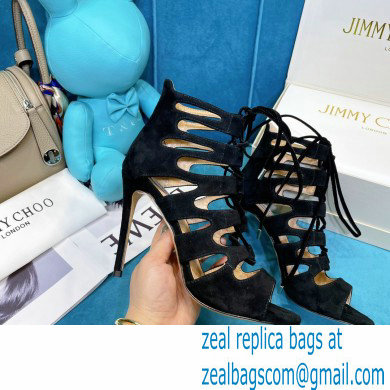 Jimmy Choo Heel 10cm Hitch Cut-out Sandals Black Suede 2021