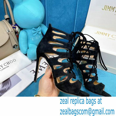 Jimmy Choo Heel 10cm Hitch Cut-out Sandals Black Suede 2021 - Click Image to Close