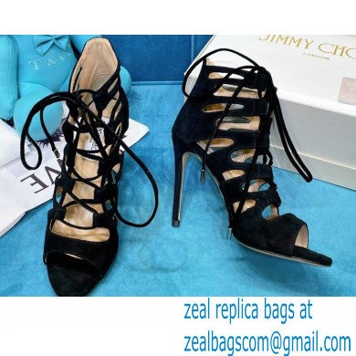 Jimmy Choo Heel 10cm Hitch Cut-out Sandals Black Suede 2021