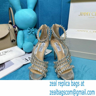 Jimmy Choo Heel 10cm Josefine Sandals Leather Silver with Crystal Embellishment 2021 - Click Image to Close