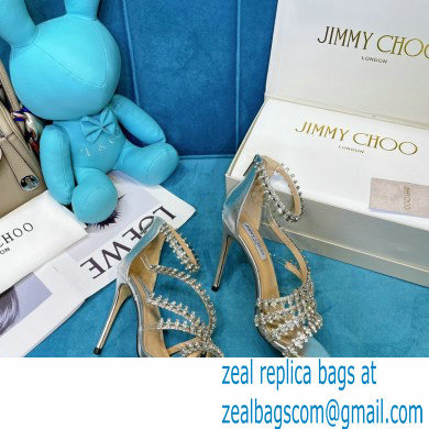 Jimmy Choo Heel 10cm Josefine Sandals Leather Silver with Crystal Embellishment 2021