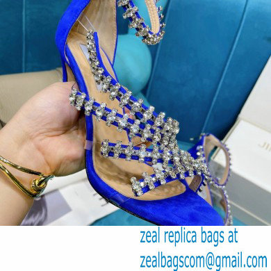 Jimmy Choo Heel 10cm Josefine Sandals Suede Blue with Crystal Embellishment 2021