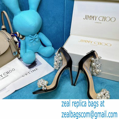 Jimmy Choo Heel 10cm Maisel Sandals Satin Black with Pearl Embellishment 2021 - Click Image to Close