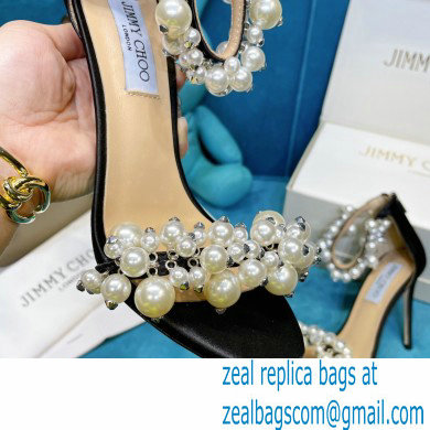 Jimmy Choo Heel 10cm Maisel Sandals Satin Black with Pearl Embellishment 2021 - Click Image to Close