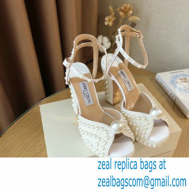Jimmy Choo Heel 11.5cm Platform 3cm SACARIA/PF Sandals White Satin with All-Over Pearl Embellishment 2021 - Click Image to Close