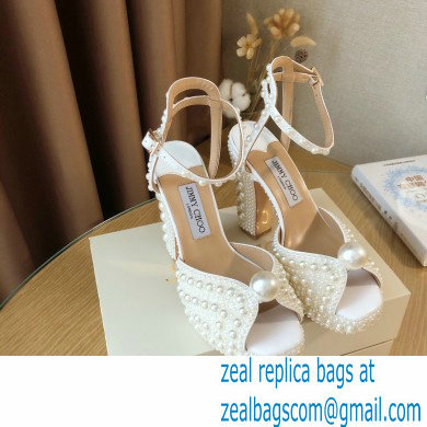 Jimmy Choo Heel 11.5cm Platform 3cm SACARIA/PF Sandals White Satin with All-Over Pearl Embellishment 2021