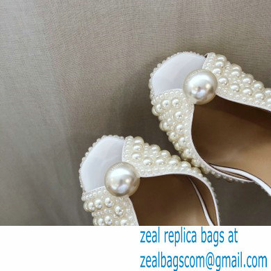 Jimmy Choo Heel 11.5cm Platform 3cm SACARIA/PF Sandals White Satin with All-Over Pearl Embellishment 2021 - Click Image to Close