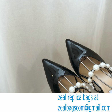 Jimmy Choo Heel 6.5cm Aurelie Pointed Pumps Patent Black with Pearl Embellishment 2021