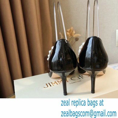Jimmy Choo Heel 6.5cm Aurelie Pointed Pumps Patent Black with Pearl Embellishment 2021