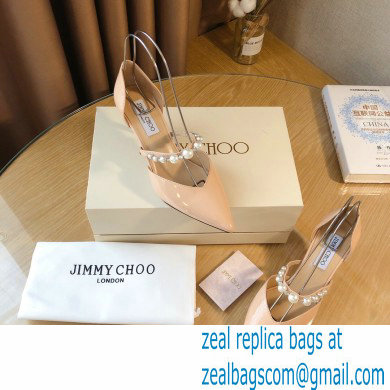 Jimmy Choo Heel 6.5cm Aurelie Pointed Pumps Patent Nude with Pearl Embellishment 2021 - Click Image to Close